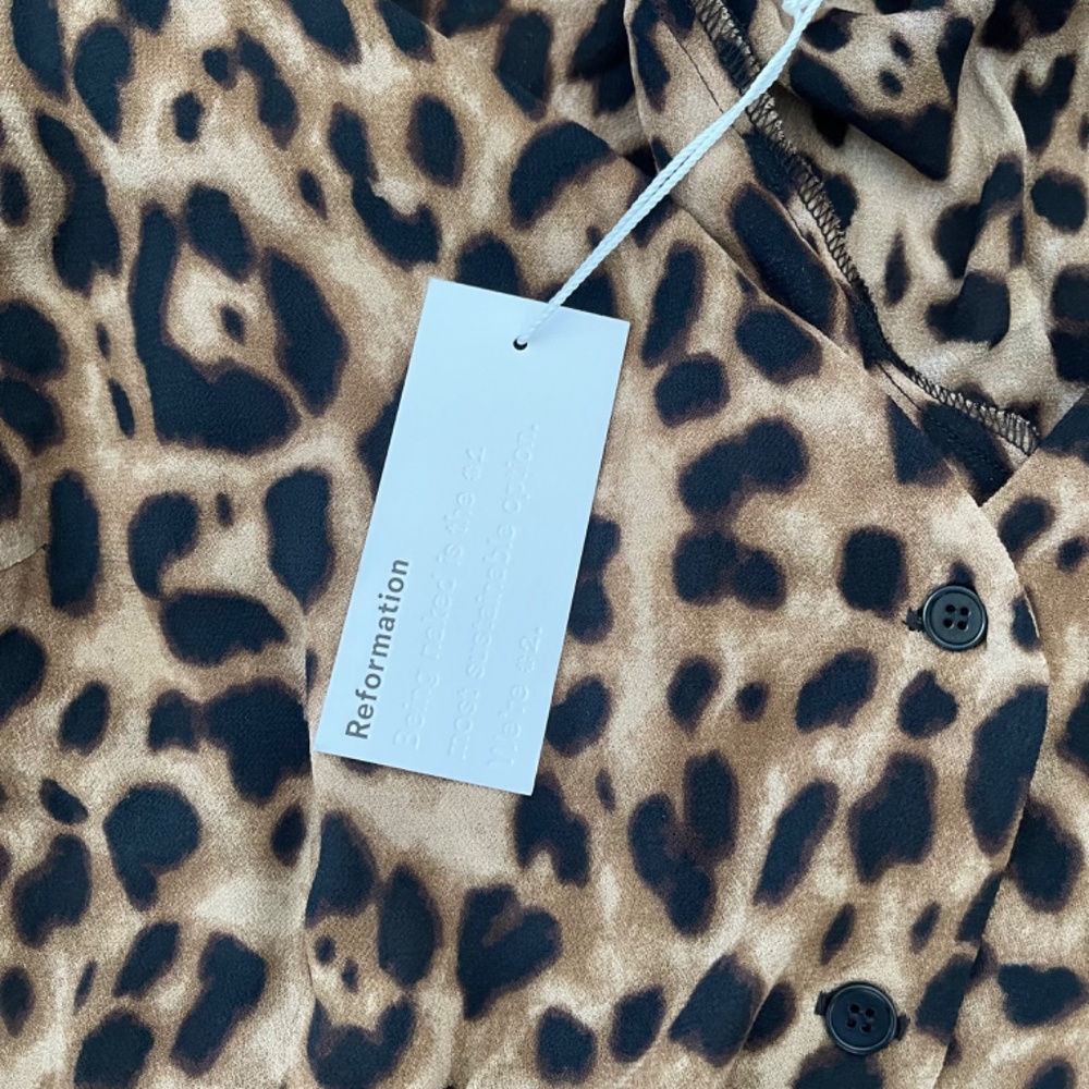 NWT REFORMATION Leopard Animal Print ALMA Crepe Midi Dress Sz 12 - Picture 7 of 10